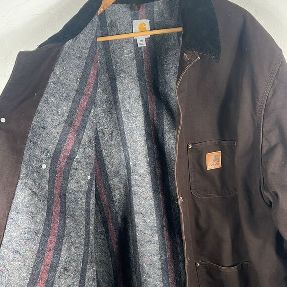 š„š„VintageāCarhartt Detroit Jacket Blanket Lined Button Corduroy Dark Brown 4XL - Picture 7 of 11